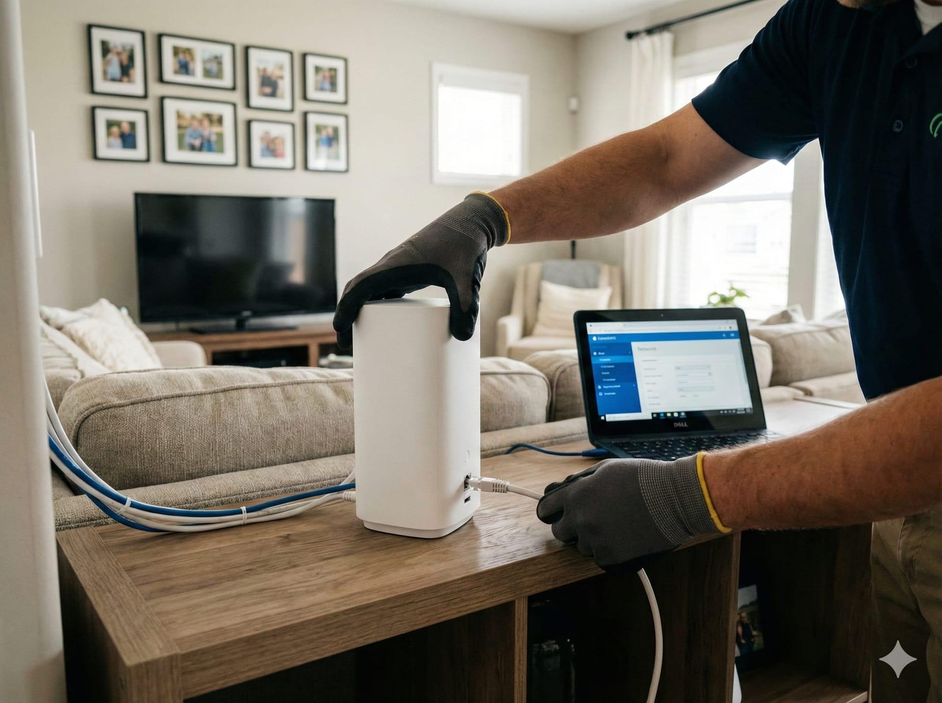 Home networking equipment being configured by a technician