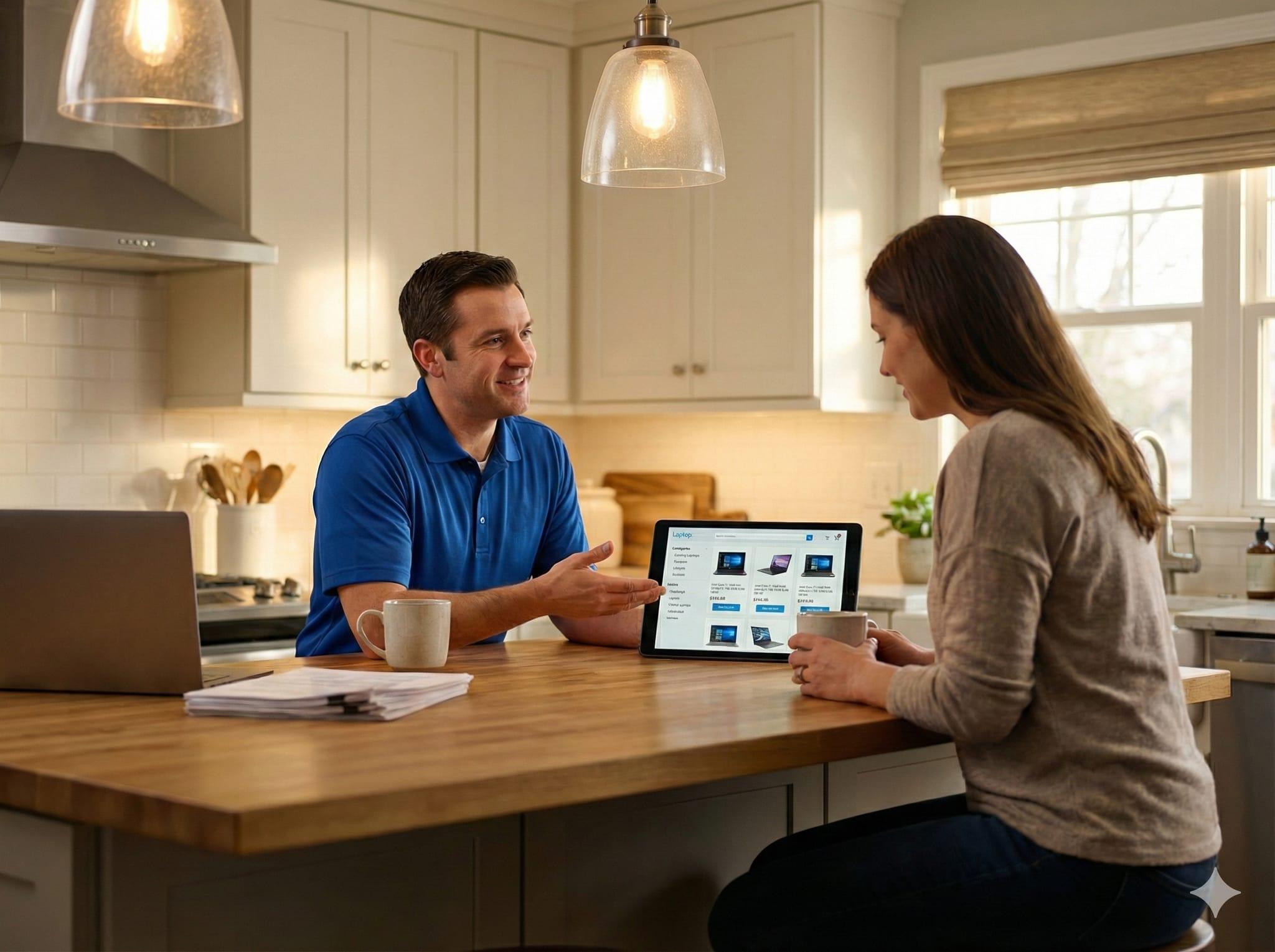 Technology consultant advising a homeowner on their options