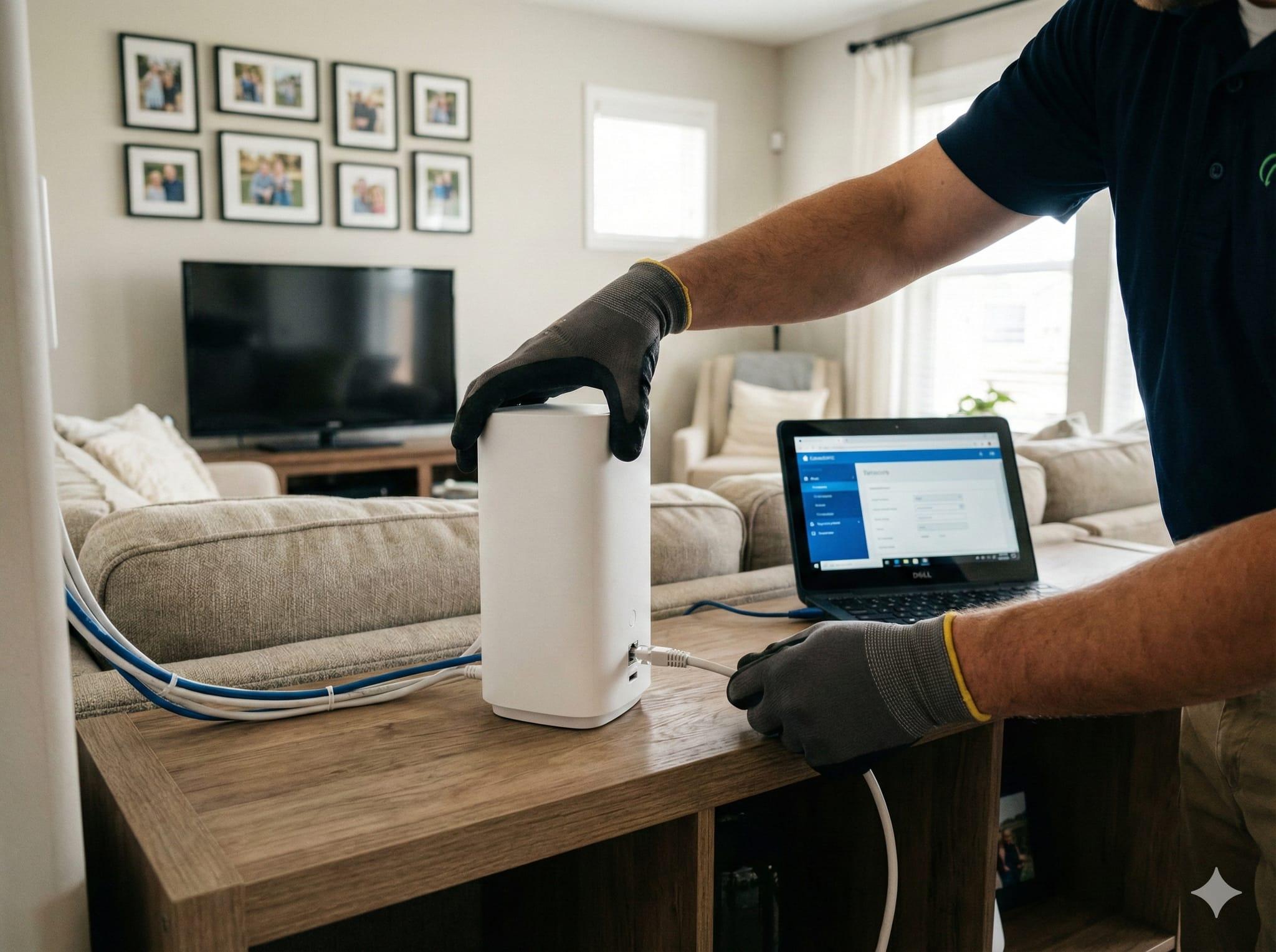 Home networking equipment being configured by a technician